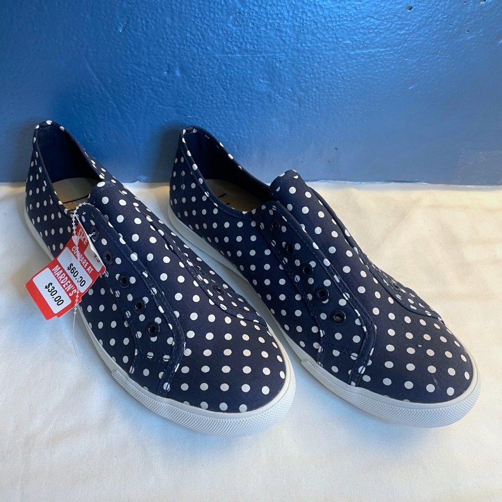 Crown & Ivy Ciera Navy / White Dot Laceless Slip-On Canvas Sneaker ~ 9.5 ~ NIB